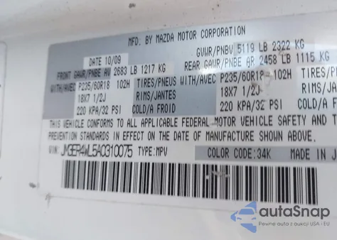 2010 Mazda Cx-7 S Touring from USA, damaged, VIN JM3ER4WL5A0310075